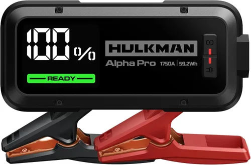 Hulkman Alpha Pro 1750A Arrancador de batería de coche de alta capacidad de 59.2 Wh, carga rápida PD65W de entrada y salida, pantalla inteligente de