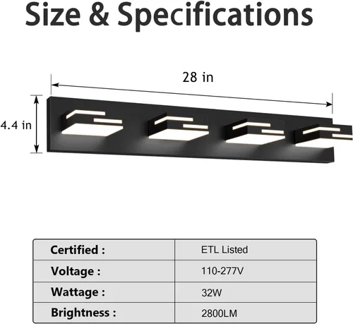 Miniatura 7 de Lámparas LED modernas para tocador de baño, 4 luces, 5CCT, regulables, color negro mate, para accesorios de iluminación de baño sobre espejo