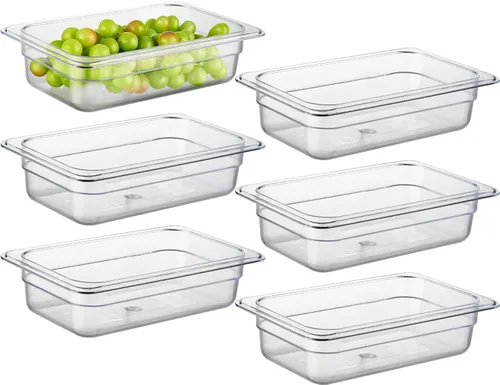 Miniatura 10 de CURTA Paquete de 6 bandejas de comida NSF, tamaño medio de 2 1/2 pulgadas de profundidad, plástico de policarbonato comercial transparente apto