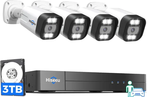 [Audio de 2 vías ampliable de 16 canes] Sistema de cámara de seguridad Hiseeu 4K PoE, 8 puertos PoE NVR con 4 cámaras de seguridad IP de 5 MP para