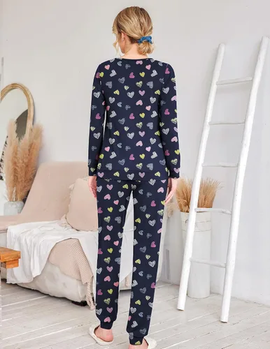 Miniatura 78 de Ekouaer Conjunto de pijama de manga larga para mujer, ropa de dormir suave con cuello redondo y bolsillos