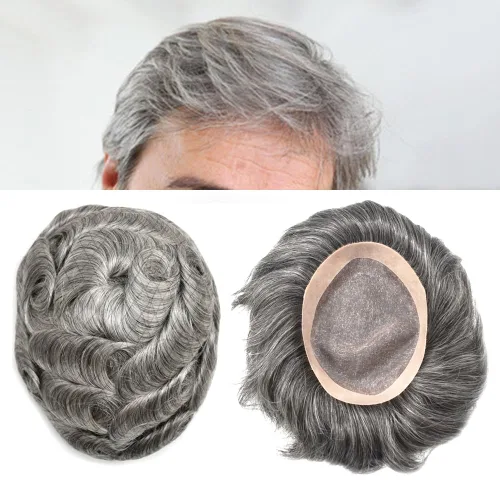 Miniatura 26 de LOVIN - Sistema de cabello humano para hombres, postizo fino de encaje mono para hombre, prótesis masculina de piel de polietileno alrededor