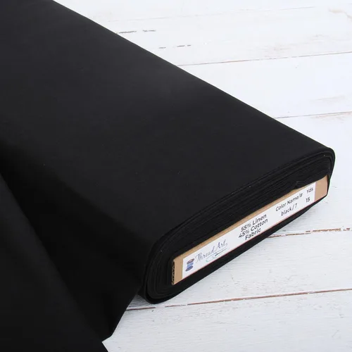 Threadart Tela de Lino por Yarda - Tela de Lino de Algodón Premium para Bordado, Punto de Cruz, Ropa, Lienzo, Decoración para el Hogar - 55" de Negro