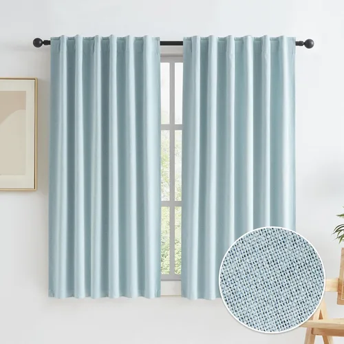 Miniatura 88 de Paneles de cortinas de ventana 100% opacas, con trabillas traseras, bolsillo para barra, gancho, cinturón, aspecto plisado, cortinas para sistema