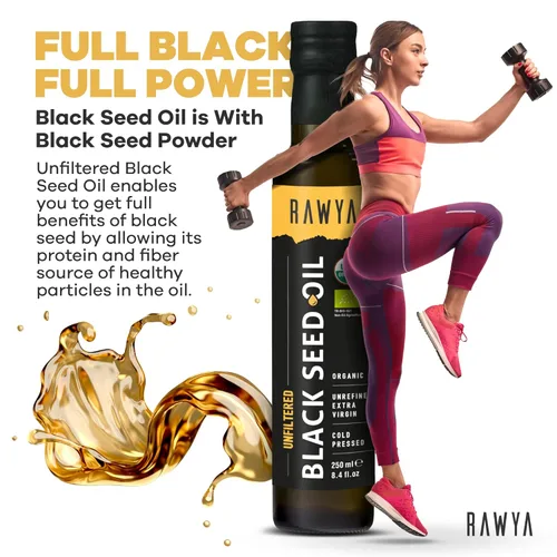 Miniatura 3 de RAWYA Aceite de semilla negra, sin filtrar, espectro completo, 8.4 onzas líquidas, orgánico prensado en frío, Nigella Sativa - USDA Organic