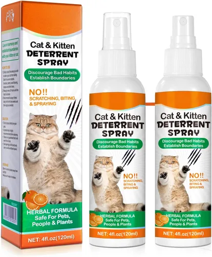 Spray disuasorio para gatos para interiores y exteriores, paquete de 2 – Repelente natural para evitar arañazos y marcas de orina en muebles, sofás,