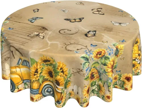Miniatura 11 de Mantel rústico de madera para mesa redonda de estilo campestre, mantel de cocina y comedor turquesa, lavable, para decoración, 60x90 pulgadas