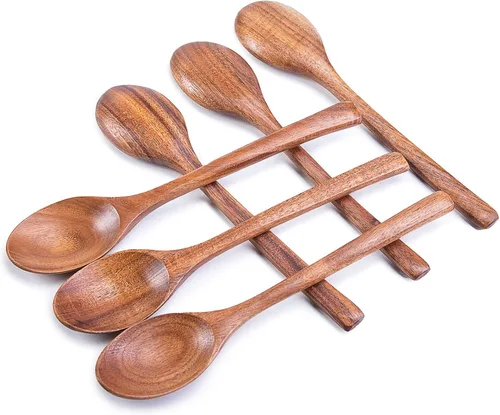 HAKSEN Cucharas de madera para comer, cuchara de sopa de madera de 8.2 pulgadas con mango largo para comida coreana, comida diaria, salsa, café, 6