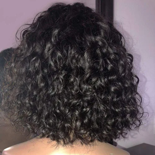 Miniatura 3 de Peluca de cabello corto y rizado con encaje frontal, corte Pixie con cabello de bebé, cabello humano Remy, peluca de encaje con ondas de agua