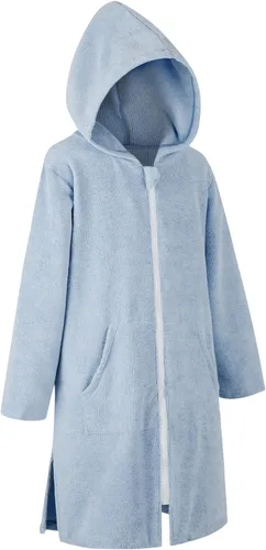 Miniatura 16 de MissShorthair Bata de toalla con capucha para niños, cubierta de playa con cremallera, bata cambiadora de natación para niños, poncho de baño