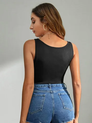 Miniatura 2 de Verdusa Camiseta corta sin mangas con cuello en V y encaje guipur para mujer