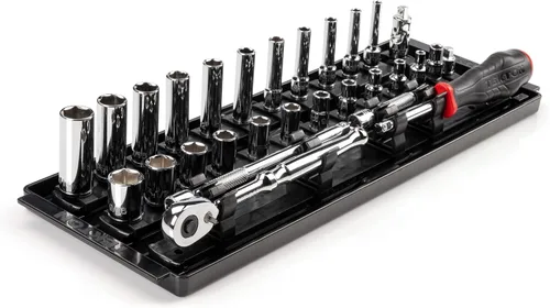 Miniatura 10 de TEKTON SKT03201 - Juego de llaves de vaso de 6 puntos y trinquete con rieles y bandeja de 1/4 de pulgada, 35 piezas (4-15 mm)
