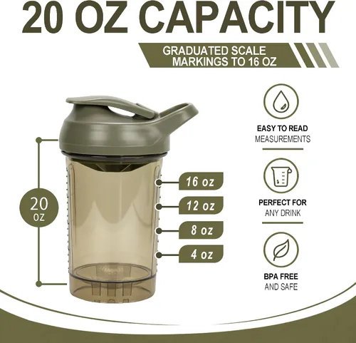 Miniatura 5 de Botella mezcladora de proteínas de 20 onzas, vasos mezcladores de proteínas a prueba de fugas para gimnasio, fitness y suplementos, material PETG