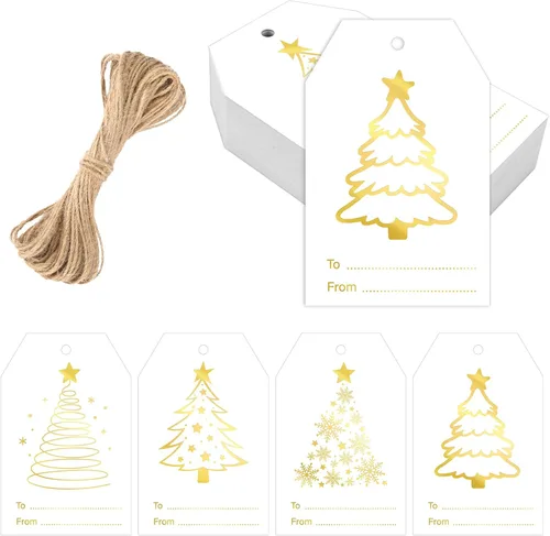 Miniatura 14 de joycraft 50 etiquetas de Feliz Navidad con cuerda - 3.3 x 2.1 pulgadas etiquetas blancas de papel con calcetín navideño, etiquetas colgantes