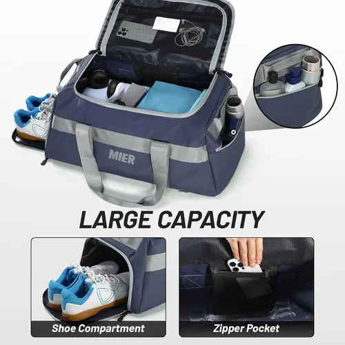 Miniatura 4 de MIER Bolsa de gimnasio para hombre, mochila grande con compartimento para zapatos, bolsas de lona convertibles de 60 L, bolsa de viaje para el fin