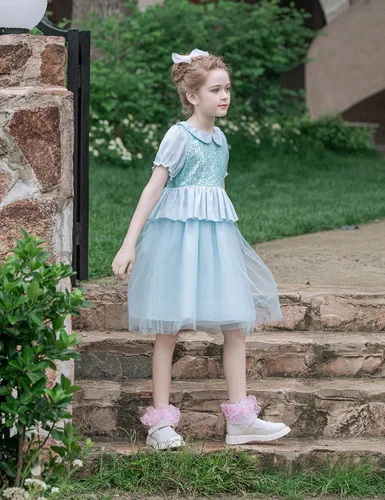 Miniatura 5 de Dicry Calcetines de encaje doble para niñas pequeñas con puños ondulados y volantes grandes para bebés y niños