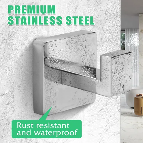 Miniatura 2 de Ganchos para Toallas de Acero Inoxidable Resistente, Ganchos Cuadrados para Bata Montados en la Pared para Baño, Cocina, Dormitorio, Hotel Cromado