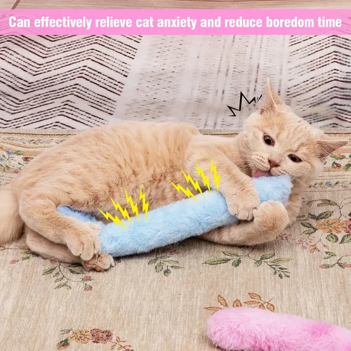 Miniatura 6 de MEWTOGO 6 juguetes para patear gatos con papel de sonido, juguetes masticables de felpa suave para chillar, juguete duradero para gatos