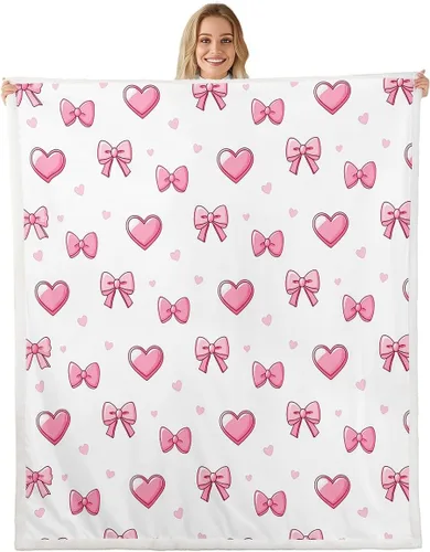 Miniatura 37 de Manta de franela de forro polar con lazos rosados femeninos de 40 x 50 pulgadas, manta mullida de corazones para el día de San Valentín para sofá
