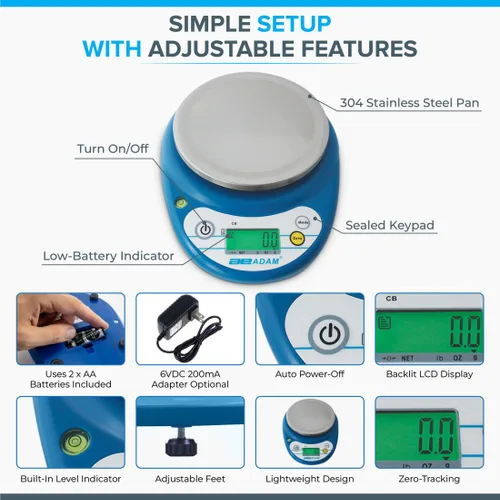 Miniatura 3 de Adam Equipment Balanza compacta CB 501, capacidad de 17.64 oz, legibilidad de 0.00 oz