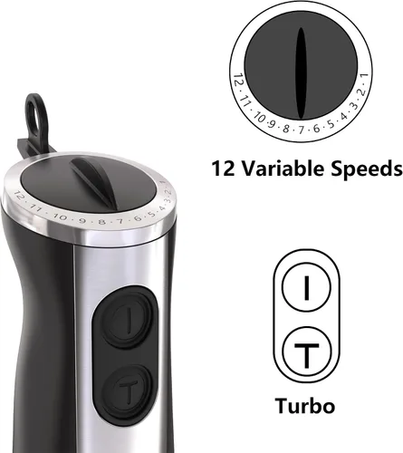 Miniatura 5 de Batidora de inmersión, mezclador eléctrico con cable, motor de 1000 W, 12 velocidades ajustables, viene con una taza medidora, adecuada