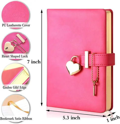 Miniatura 2 de Diario con cerradura en forma de corazón con llave, cubierta de piel sintética, diario, organizador personal, cuaderno secreto para niñas y mujeres