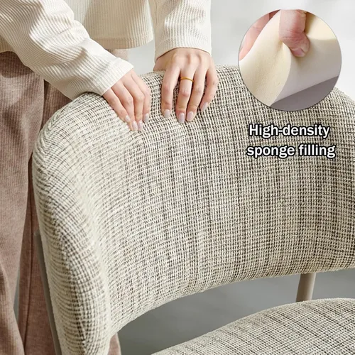 Miniatura 3 de Linen Upholstered Dining Room Chairs with Curved Backrest, Armless Single Leisure Chair，Metal Legs - Widen Seat for Dining Living Room Lounge Beige
