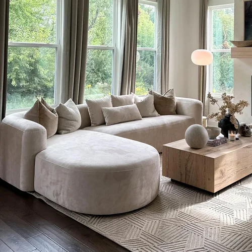 Miniatura 5 de Acanva Sofá de terciopelo moderno de lujo con respaldo curvado ajustado, estilo minimalista, sofá cómodo para sala de estar, apartamento, seccional