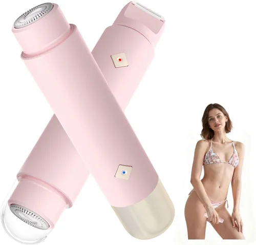 Recortadora de bikini 2 en 1 para mujer, afeitadora eléctrica impermeable sin dolor para mujeres, afeitadora eléctrica de viaje de doble cabeza para