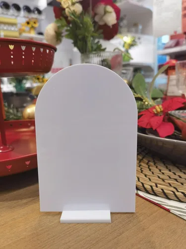 Miniatura 7 de Paquete de 15 carteles acrílicos de arco blanco con soporte para número de mesa de bricolaje, 6 x 4 pulgadas, letreros acrílicos blancos