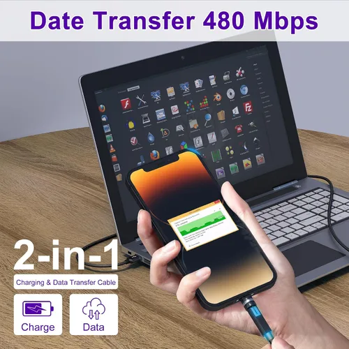 Miniatura 4 de Cable Lightning de 90 grados con cabezal giratorio de 360 grados de 6.6 pies [carga rápida y datos MFi y 2.4A] Cable de carga de nailon trenzado