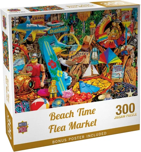 Masterpieces Rompecabezas de 300 piezas para adultos y familias, mercado de pulgas de la hora de la playa, 19.25 x 26.63 pulgadas