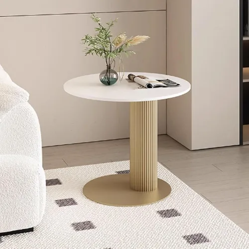 Miniatura 9 de Sude Table Mesa auxiliar auxiliar para sala de estar, mesa auxiliar con patrón de mármol, la parte superior redonda es fácil de montar, fácil