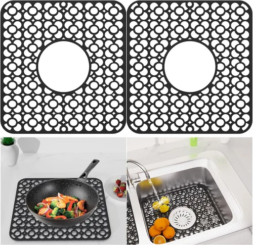 Miniatura 8 de TOOVEM - Tapete protector para fregadero de cocina, rejilla protectora de fregadero de 13.58 x 11.6 pulgadas, forro antideslizante resistente al