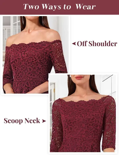 Miniatura 3 de Dressystar - Vestido de encaje para mujer, vestido asimétrico con vuelo y hombros descubiertos ideal para cóctel, dama de honor, fiesta formal