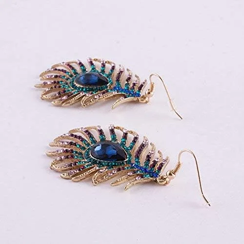 Miniatura 3 de Frogwill Pendientes colgantes de cristal para mujer con diseño de plumas de pavo real