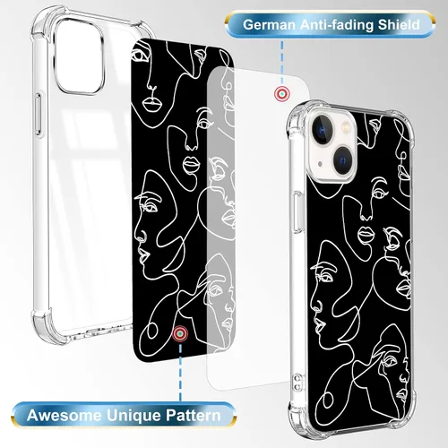 Miniatura 7 de Funda compatible con iPhone 14 Plus, diseño kawaii, diseño femenino, para mujeres y niñas, línea abstracta de protección facial
