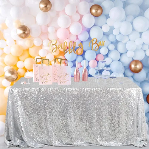 Miniatura 32 de B-COOL Mantel de lentejuelas de 60 x 102 pulgadas, mantel de cumpleaños rectangular azul bebé, brillante, duradero, boda, fiesta, restaurante