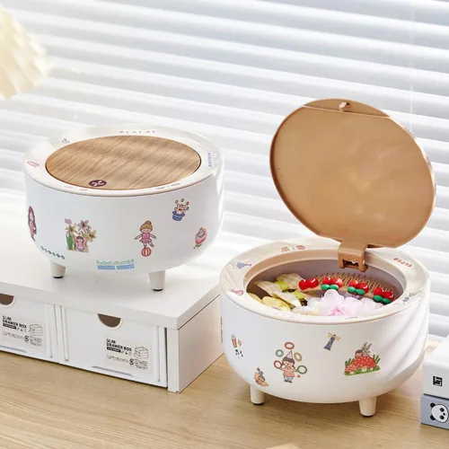 Miniatura 5 de PHILISENMALL Round Shape Hair Tie Container Box with Lid Portable Large Capacity Small Items Storage Containers Modern Style Space-saving Plastic
