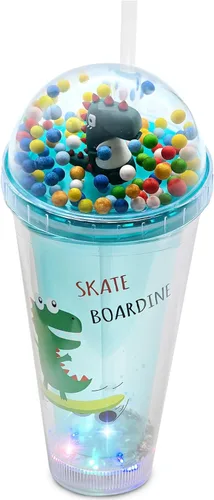 Miniatura 8 de Vasos de fiesta brillantes para niños, vaso mágico con luz LED que brilla en la oscuridad, botella de agua de 16 onzas con tapas y popotes