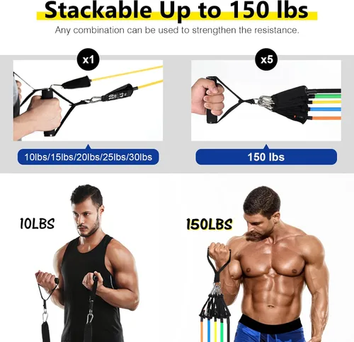 Miniatura 2 de Resistance Bands Set (12pcs), Workout Bands with Handles, Door Anchor, Ankle Straps and Carry Bag, Exercise Bands for Shape Body and Home Workouts