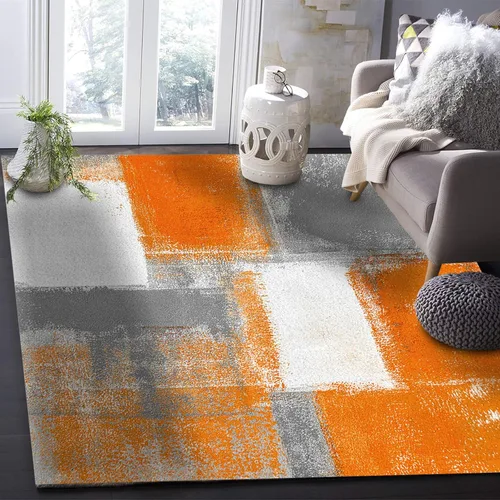 Miniatura 6 de Olivefox Rugs - Alfombra abstracta geométrica con pintura al óleo naranja, antideslizante, a prueba de manchas, para dormitorio, sala de estar