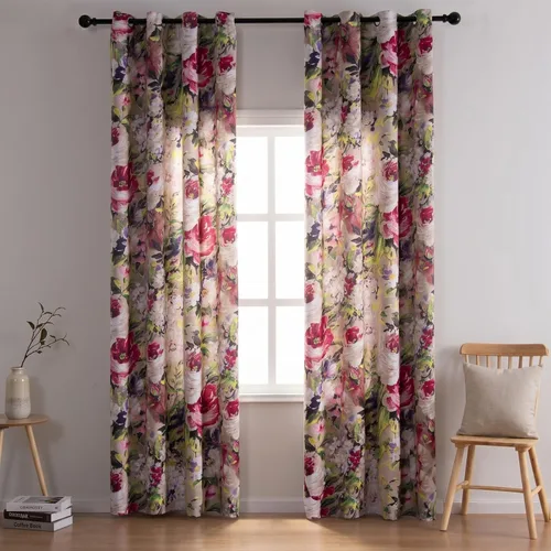 Miniatura 9 de Leeva - Cortinas de ventana para sala de estar, con estampado floral, cortinas de lino texturizado pesado con aislamiento térmico y oscurecimiento