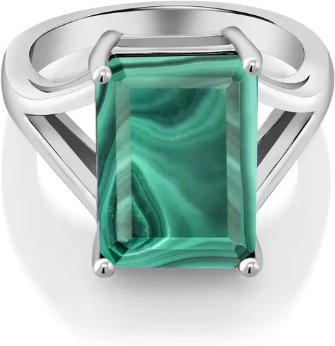 Miniatura 60 de Gem Stone King Anillo de compromiso solitario con piedra preciosa de corte esmeralda de 0.551 x 0.394 in para mujer, plata de ley 925, anillo