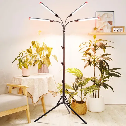 Miniatura 7 de FRGROW Luz de crecimiento de 4 cabezales con soporte para plantas altas de interior, árbol bonsái, lámparas brillantes de espectro completo