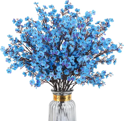 Miniatura 14 de 8 piezas flores artificiales de aliento de bebé, flores de seda amarillas de tacto real, flores falsas para jarrón, hogar, oficina, boda, Navidad