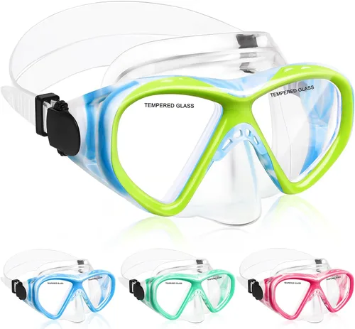 ACQCES Gafas de natación para niños, máscara de buceo para niños y niñas de 5 a 15 años, gafas de natación antivaho de dos colores con cubierta para
