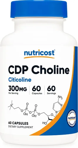 Nutricost CDP Colina (Citicolina) 300 mg, 60 cápsulas vegetarianas - Sin OMG, apto para vegetarianos, sin gluten.