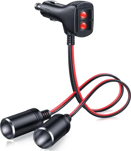 ELECTOP Adaptador divisor de encendedor de cigarrillos de automóvil de 1 a 2 puertos de carga, enchufe de 12 V 24 V, adaptador de divisor en Y de 2