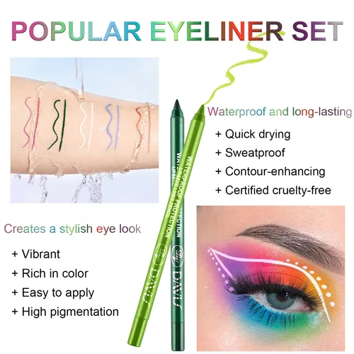 Miniatura 7 de Juego de 3 lápices delineadores de ojos coloridos, lápiz de sombra de ojos, kit de delineador de ojos perlado metálico con purpurina para mujeres